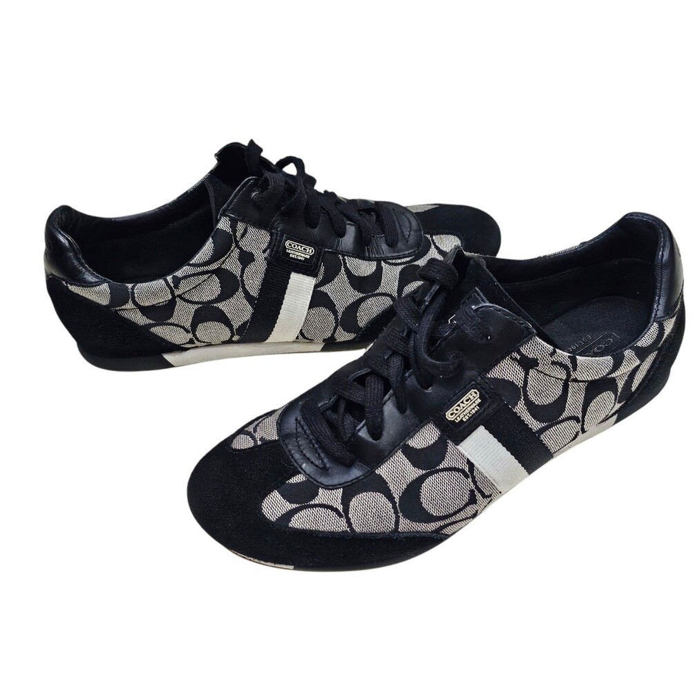 Coach JOSS Womens Signature Black Gray Sneakers Size 9M  Lace Up Casual
